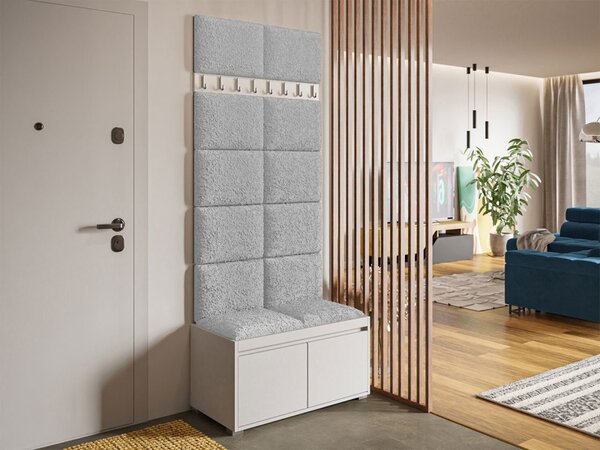 Nábytek do předsíně Konkor 80 + 12 kusů čalouněných nástěnných panelů Pag 40x30, Barva: bílá, Barva látek:: Manila 32 5903211200649