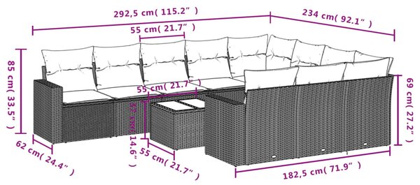 11dílný zahradní sedací souprava s poduškami béžový polyratan 3251836
