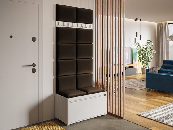 Nábytek do předsíně Konkor 80 + 12 kusů čalouněných nástěnných panelů Pag 40x30, Barva: bílá, Barva látek:: Manila 32 5903211200649