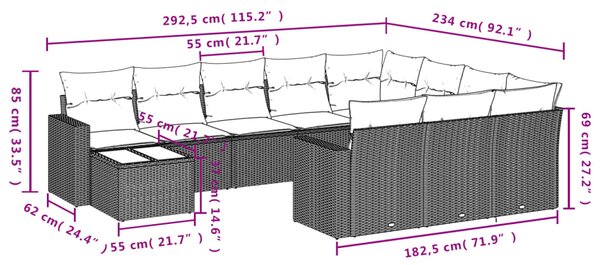 11dílná zahradní sedací souprava s poduškami černá polyratan 3251862