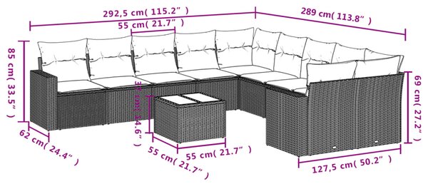 11dílná zahradní sedací souprava s poduškami černá polyratan 3251852