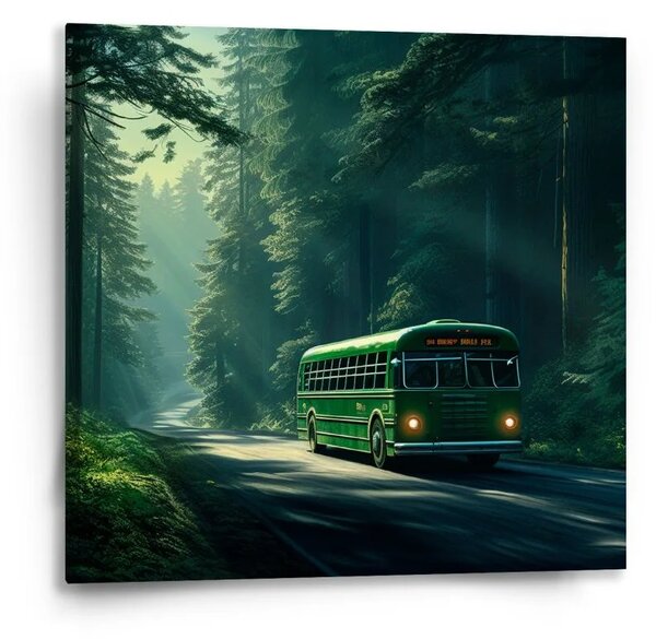 Sablio Obraz Zelený autobus v lese - 50x50 cm