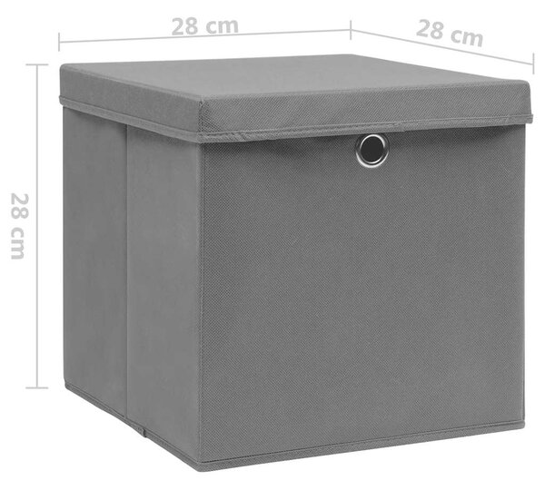 Úložné boxy s víky 10 ks 28 x 28 x 28 cm šedé 325194