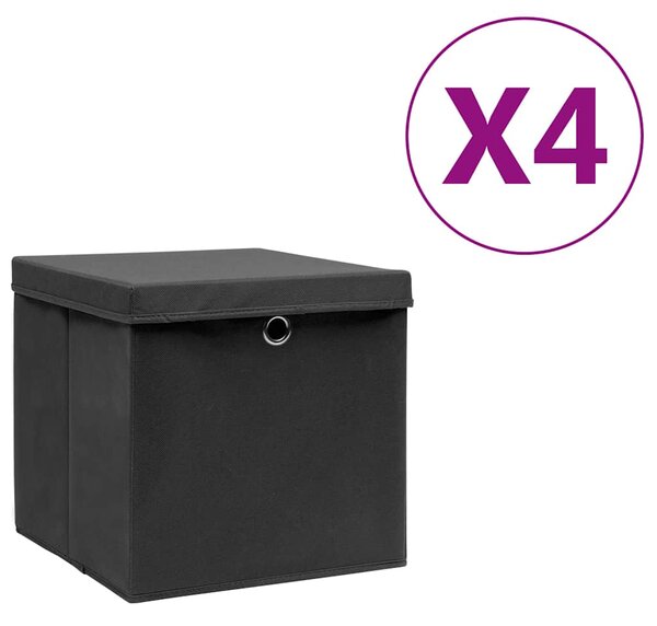 Úložné boxy s víky 4 ks 28 x 28 x 28 cm černé 325188