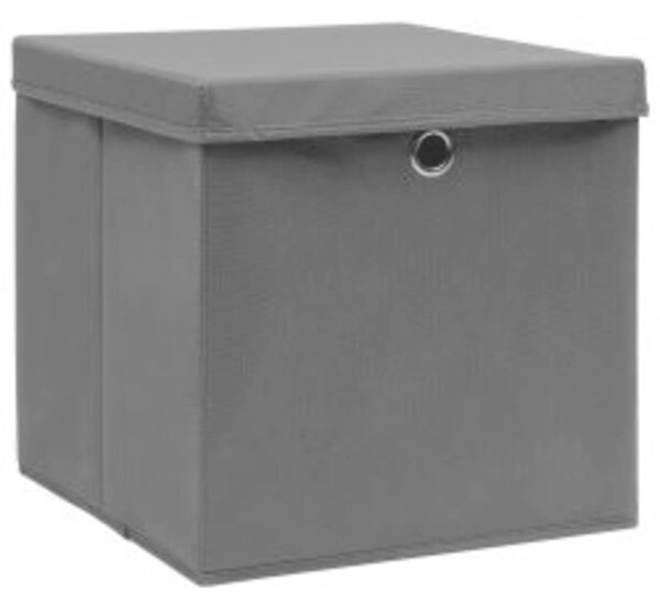 Úložné boxy s víky 10 ks 28 x 28 x 28 cm šedé 325194