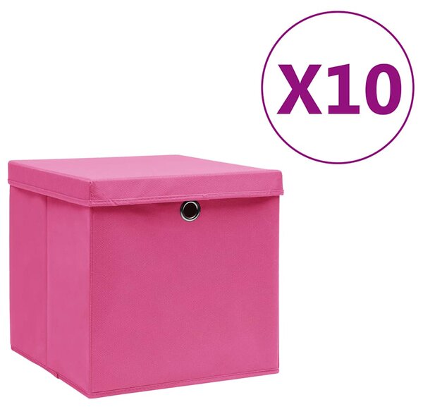 Úložné boxy s víky 10 ks 28 x 28 x 28 cm růžové 325206