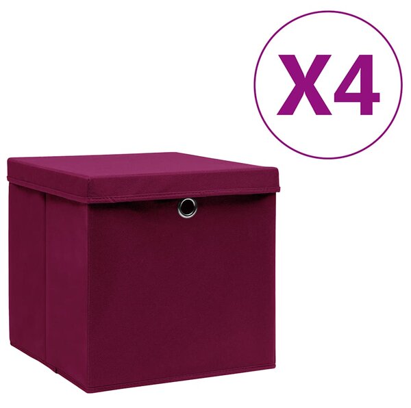 Úložné boxy s víky 4 ks 28 x 28 x 28 cm tmavě červené 325200