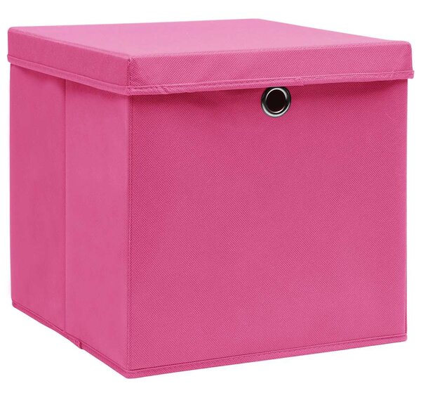 Úložné boxy s víky 10 ks 28 x 28 x 28 cm růžové 325206