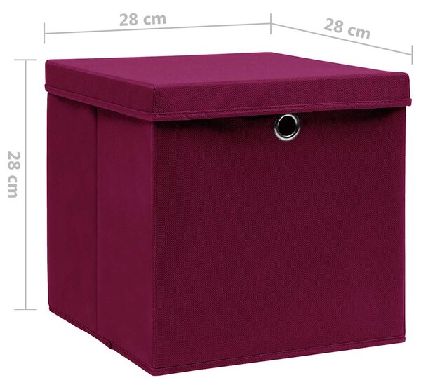 Úložné boxy s víky 4 ks 28 x 28 x 28 cm tmavě červené 325200
