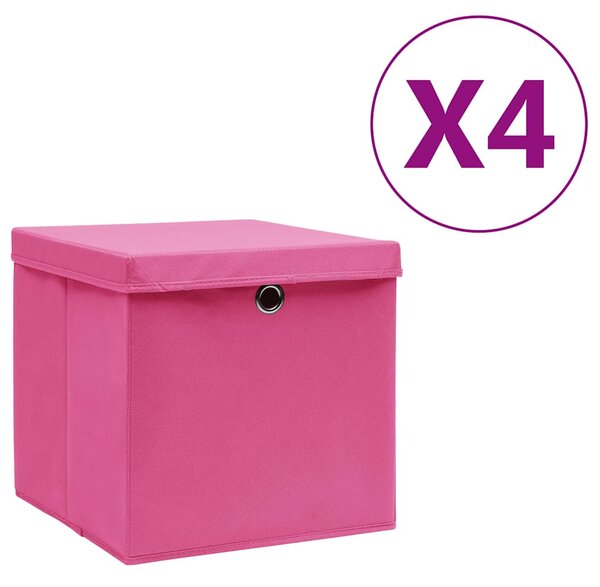 Úložné boxy s víky 4 ks 28 x 28 x 28 cm růžové 325204
