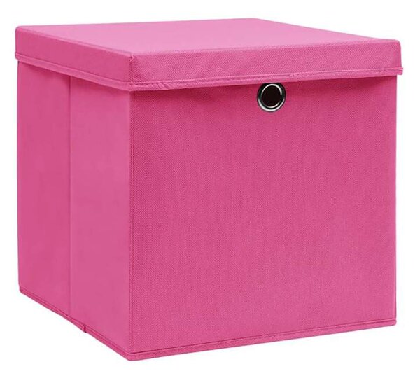 Úložné boxy s víky 10 ks 28 x 28 x 28 cm růžové 325206