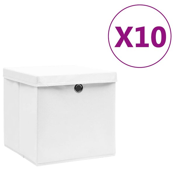 Úložné boxy s víky 10 ks 28 x 28 x 28 cm bílé 325210