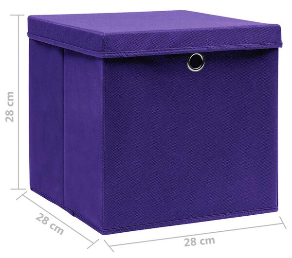 Úložné boxy s víky 10 ks 28 x 28 x 28 cm fialové 325214