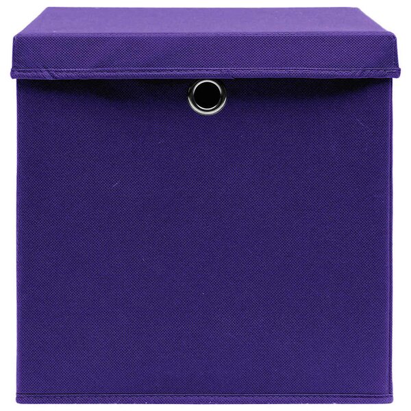 Úložné boxy s víky 10 ks 28 x 28 x 28 cm fialové 325214