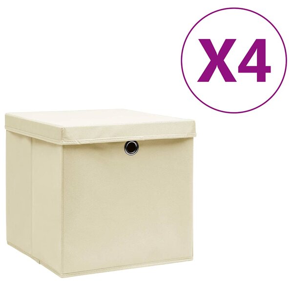 Úložné boxy s víky 4 ks 28 x 28 x 28 cm krémové 325216