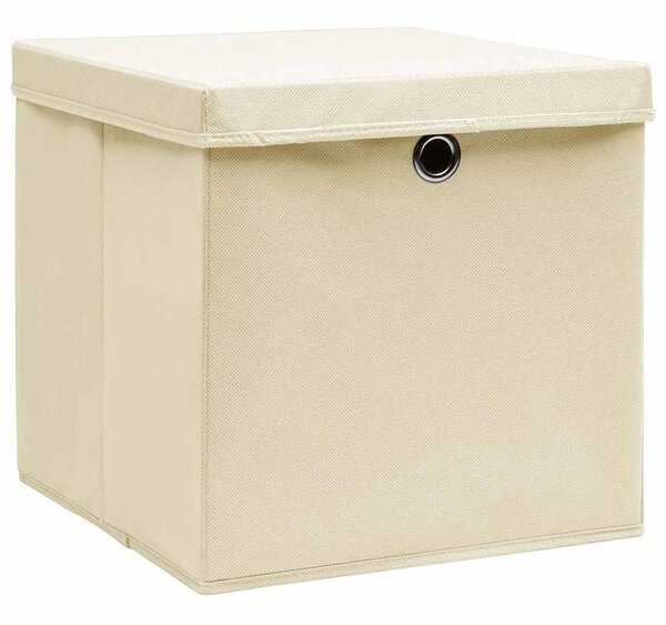 Úložné boxy s víky 4 ks 28 x 28 x 28 cm krémové 325216