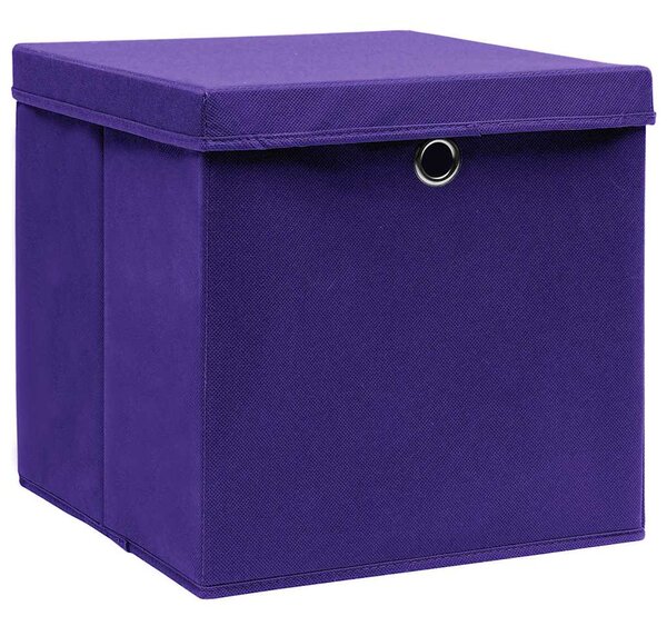 Úložné boxy s víky 10 ks 28 x 28 x 28 cm fialové 325214