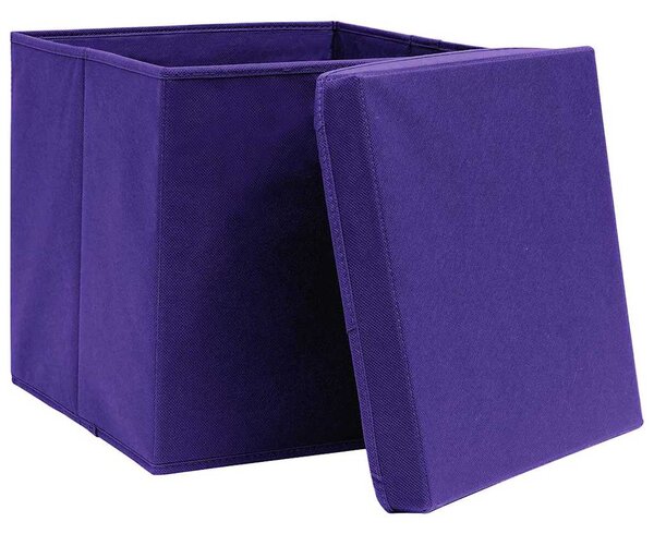 Úložné boxy s víky 10 ks 28 x 28 x 28 cm fialové 325214