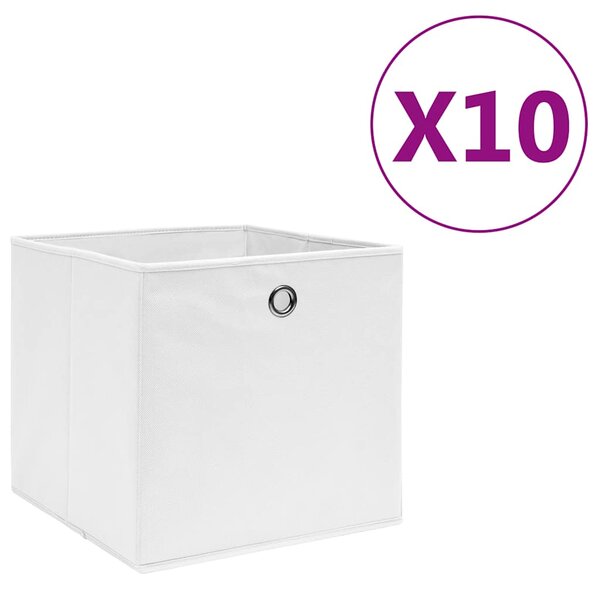 Úložné boxy 10 ks netkaná textilie 28 x 28 x 28 cm bílé 325209