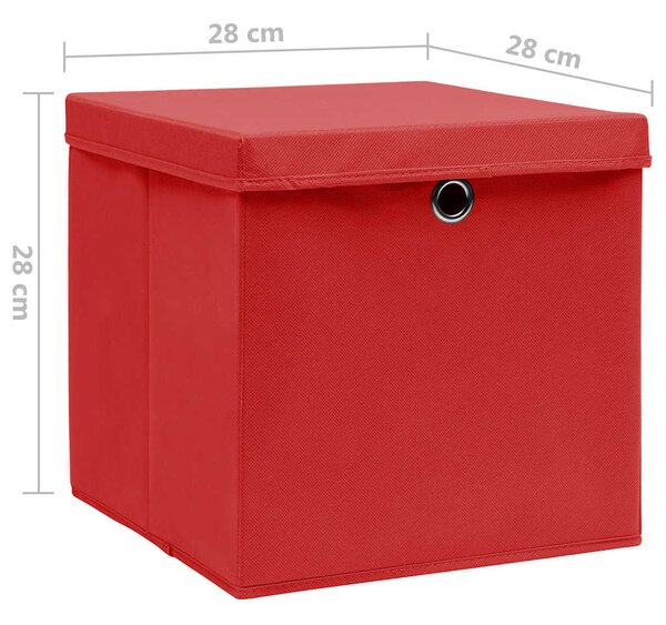 Úložné boxy s víky 4 ks 28 x 28 x 28 cm červené 325220