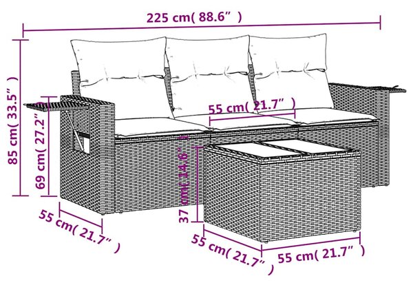 4dílná zahradní sedací souprava s poduškami černá polyratan 3252202