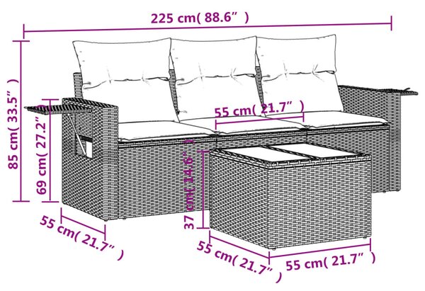4dílná zahradní sedací souprava s poduškami hnědá polyratan 3252210
