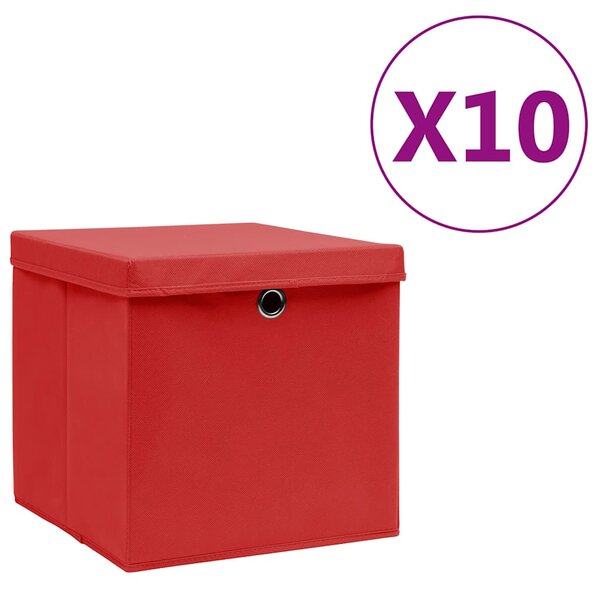 Úložné boxy s víky 10 ks 28 x 28 x 28 cm červené 325222