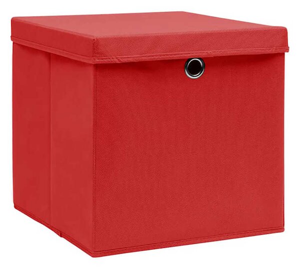 Úložné boxy s víky 10 ks 28 x 28 x 28 cm červené 325222