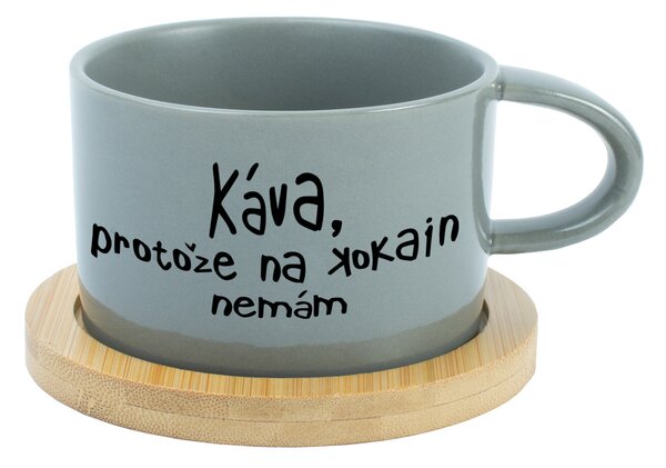 KÁVA, PROTOŽE NA KOKAIN NEMÁM - šedý hrníček makronka 200 ml