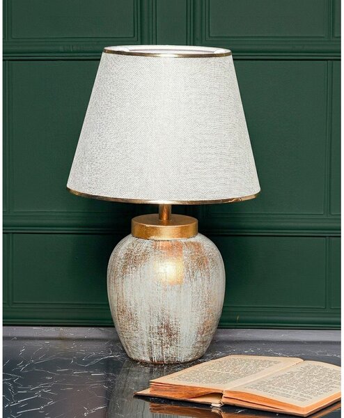 Krémová/ve zlaté barvě stolní lampa s textilním stínidlem (výška 47 cm) Yakamoz – Opviq lights