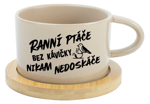 RANNÍ PTÁČE BEZ KÁVIČKY NIKAM NEDOSKÁČE - krémový hrníček makronka 200 ml