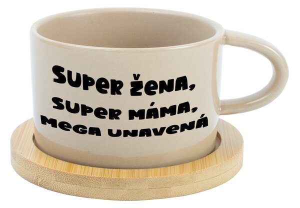 SUPER ŽENA, SUPER MÁMA, MEGA UNAVENÁ. - krémový hrníček makronka 200 ml