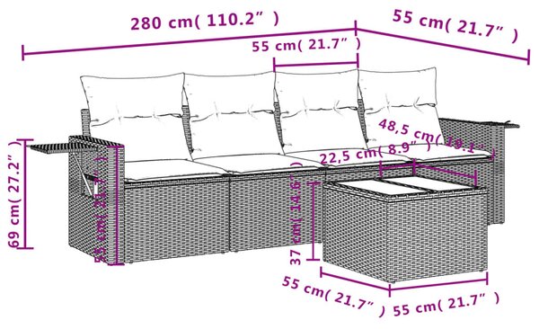 5dílná zahradní sedací souprava s poduškami béžová polyratan 3252226