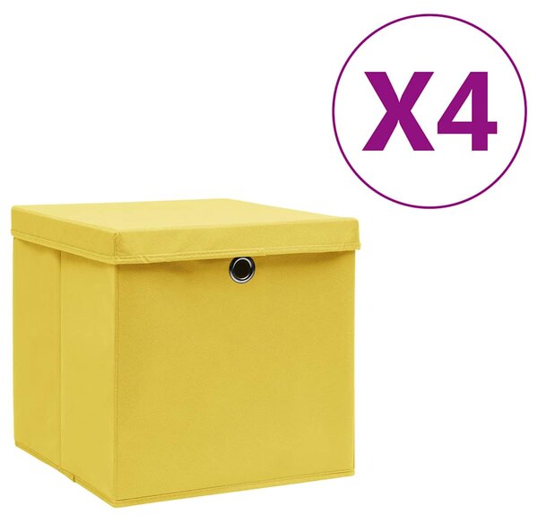 Úložné boxy s víky 4 ks 28 x 28 x 28 cm žluté 325224