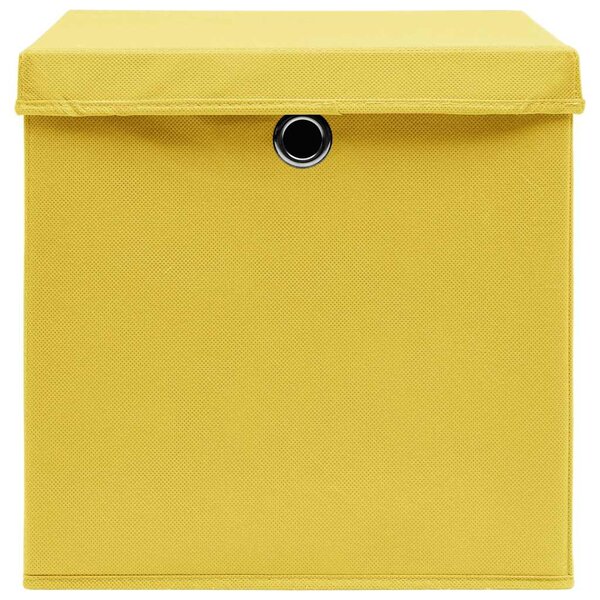 Úložné boxy s víky 10 ks 28 x 28 x 28 cm žluté 325226