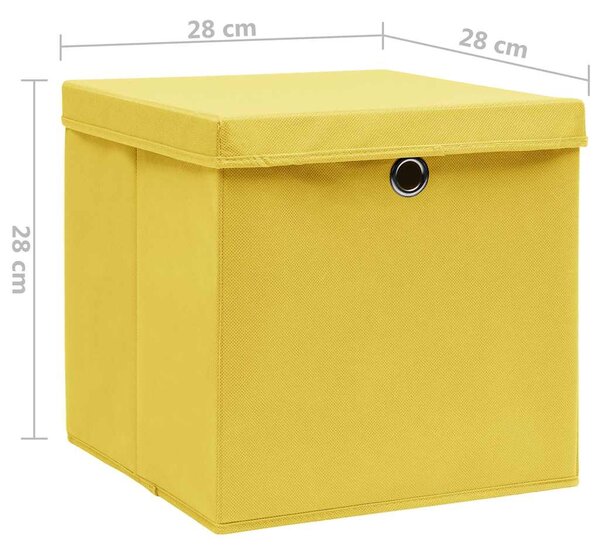 Úložné boxy s víky 10 ks 28 x 28 x 28 cm žluté 325226