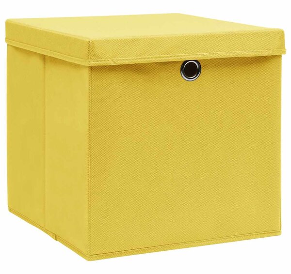 Úložné boxy s víky 10 ks 28 x 28 x 28 cm žluté 325226