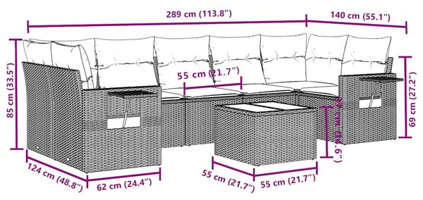 8dílná zahradní sedací souprava s poduškami černá polyratan 3252272