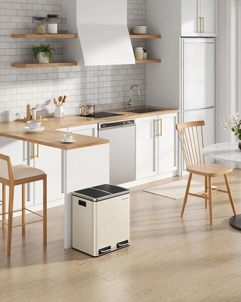 Koš na třídění odpadu SORT 30l (2×15l), béžová/stříbrná/černá SongmicsHome