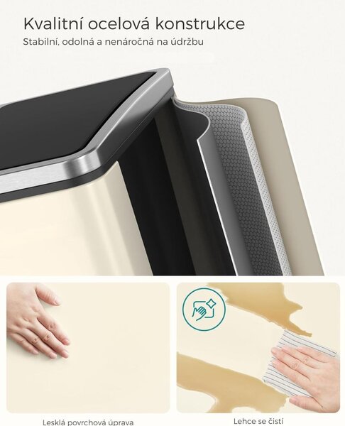Koš na třídění odpadu SORT 30l (2×15l), béžová/stříbrná/černá SongmicsHome