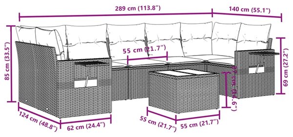 8dílná zahradní sedací souprava s poduškami černá polyratan 3252273