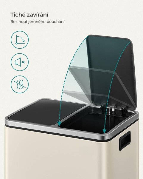 Koš na třídění odpadu SORT 30l (2×15l), béžová/stříbrná/černá SongmicsHome