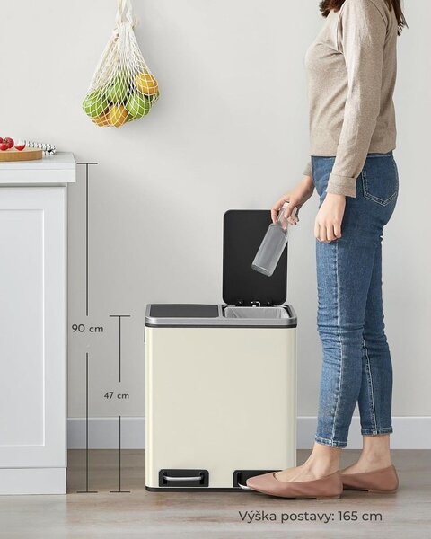 Koš na třídění odpadu SORT 30l (2×15l), béžová/stříbrná/černá SongmicsHome