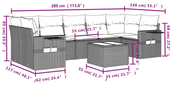 8dílná zahradní sedací souprava s poduškami béžová polyratan 3252276