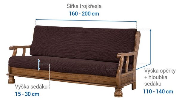 Super strečové potahy NIAGARA čokoládová trojkřeslo s dřevěnými rukojeťmi (š. 160 - 200 cm)