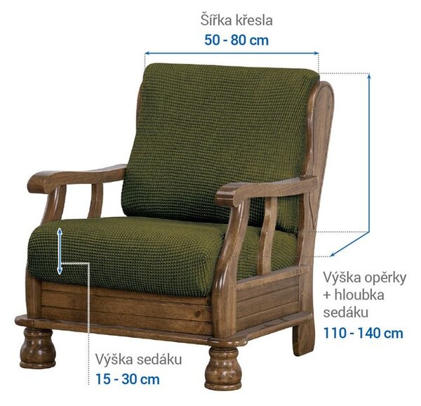 Super strečové potahy NIAGARA zelená křeslo s dřevěnými rukojeťmi (š. 50 - 80 cm)
