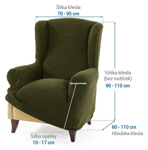 Super strečové potahy NIAGARA zelená křeslo ušák (š. 70 - 95 cm)