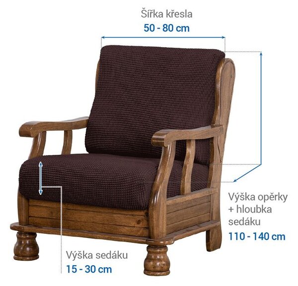 Super strečové potahy NIAGARA čokoládová křeslo s dřevěnými rukojeťmi (š. 50 - 80 cm)