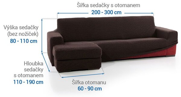 Super strečové potahy NIAGARA čokoládová sedačka s otomanem vlevo (š. 200 - 300 cm)