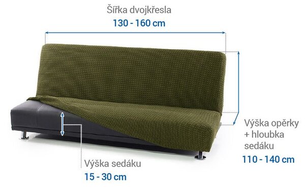 Super strečové potahy NIAGARA zelená dvojkřeslo s dřevěnými rukojeťmi (š. 130 - 160 cm)